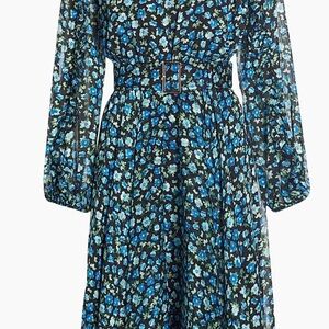 Elie Tahari Floral Long Sleeve Dress in Blue and Black